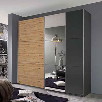Aurelio Mirror Metallic Grey and Artisan Oak 218cm 2 Door Sliding Wardrobe