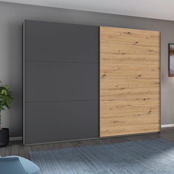 Aurelio Metallic Grey and Artisan Oak 261cm 2 Door Sliding Wardrobe