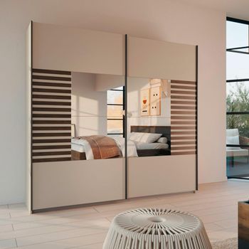 Barea Mirror Champagne and Atlantic Dark Oak 226cm 2 Door Sliding Wardrobe