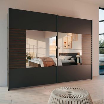 Barea Mirror Metallic Grey and Atlantic Dark Oak 226cm 2 Door Sliding Wardrobe