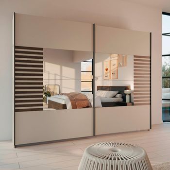 Barea Mirror Champagne and Atlantic Dark Oak 271cm 2 Door Sliding Wardrobe
