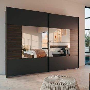 Barea Mirror Metallic Grey and Atlantic Dark Oak 271cm 2 Door Sliding Wardrobe