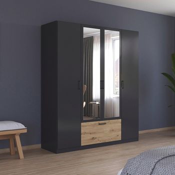Bari Metallic Grey and Artisan Oak 181cm 4 Door Combi Wardrobe