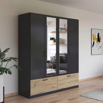 Bari Metallic Grey and Artisan Oak 181cm 4 Door Combi 2 Drawer Wardrobe