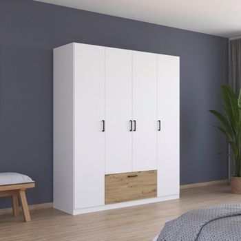 Bari Alpine White and Artisan Oak 181cm 4 Door Wardrobe