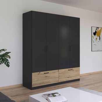 Bari Metallic Grey and Artisan Oak 181cm 4 Door 2 Drawer Wardrobe