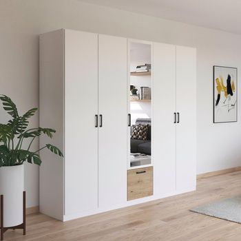 Bari Alpine White and Artisan Oak 226cm 5 Door Combi Wardrobe