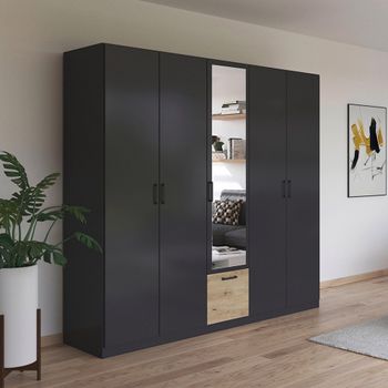 Bari Metallic Grey and Artisan Oak 226cm 5 Door Combi Wardrobe