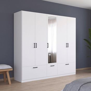 Bari Alpine White 226cm 5 Door Combi 3 Drawer Wardrobe