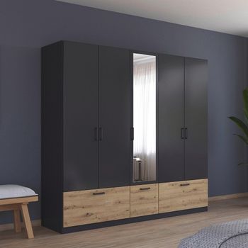 Bari Metallic Grey and Artisan Oak 226cm 5 Door Combi 3 Drawer Wardrobe