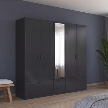 Bari Metallic Grey 226cm 5 Door Combi 3 Drawer Wardrobe