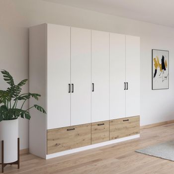 Bari Alpine White and Artisan Oak 226cm 5 Door 3 Drawer Wardrobe