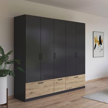 Bari Metallic Grey and Artisan Oak 226cm 5 Door 3 Drawer Wardrobe