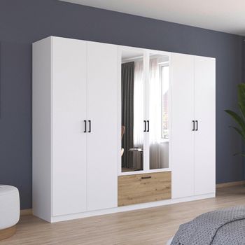 Bari Alpine White and Artisan Oak 271cm 6 Door Combi Wardrobe