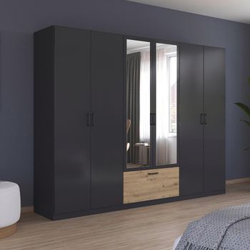 Bari Metallic Grey and Artisan Oak 271cm 6 Door Combi Wardrobe