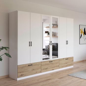 Bari Alpine White and Artisan Oak 271cm 6 Door Combi 3 Drawer Wardrobe
