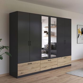 Bari Metallic Grey and Artisan Oak 271cm 6 Door Combi 3 Drawer Wardrobe