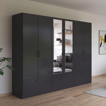 Bari Metallic Grey 271cm 6 Door Combi 3 Drawer Wardrobe