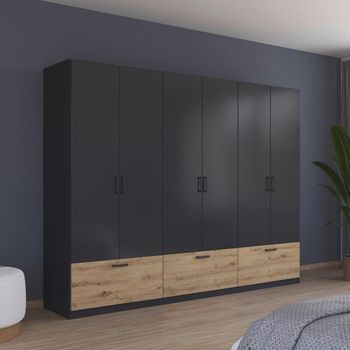 Bari Metallic Grey and Artisan Oak 271cm 6 Door 3 Drawer Wardrobe