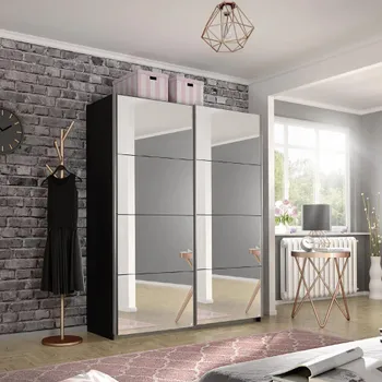 Belluno Metallic Dark Grey Mirrored 136cm 2 Door Sliding Wardrobe