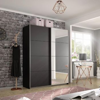 Belluno Metallic Dark Grey 136cm 2 Door Mirror Sliding Wardrobe