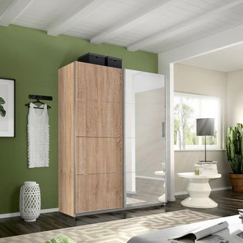 Belluno Sonoma Oak 136cm 2 Door Mirror Sliding Wardrobe