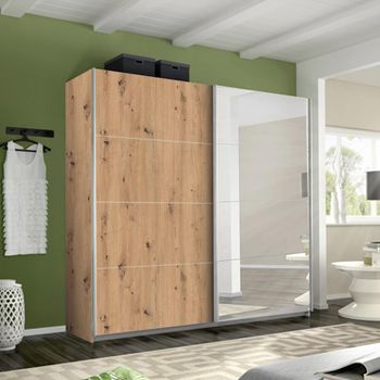 Belluno Artisan Oak 226cm 2 Door Mirror Sliding Wardrobe