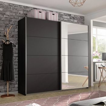 Belluno Metallic Dark Grey 226cm 2 Door Mirror Sliding Wardrobe