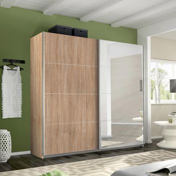 Belluno Sonoma Oak 226cm 2 Door Mirror Sliding Wardrobe