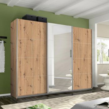 Belluno Artisan Oak 271cm 3 Door Mirror Sliding Wardrobe