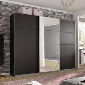 Belluno Metallic Dark Grey 271cm 3 Door Mirror Sliding Wardrobe