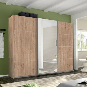 Belluno Sonoma Oak 271cm 3 Door Mirror Sliding Wardrobe