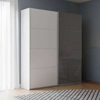 Beluga Extra Alpine White and Basalt Glass Front 137cm 2 Door Sliding Wardrobe