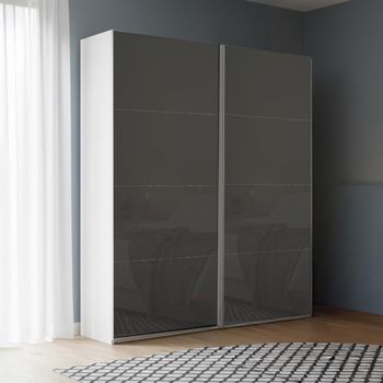 Beluga Extra Alpine White and Basalt Glass 137cm 2 Door Sliding Wardrobe