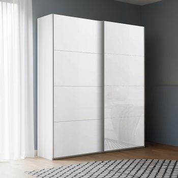 Beluga Extra Alpine White and White Glass Front 137cm 2 Door Sliding Wardrobe