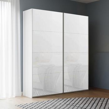 Beluga Extra Alpine White and White Glass 137cm 2 Door Sliding Wardrobe