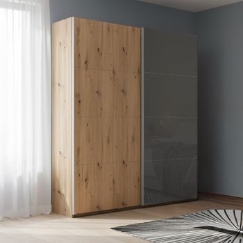 Beluga Extra Artisan Oak and Basalt Glass Front 137cm 2 Door Sliding Wardrobe