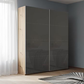 Beluga Extra Artisan Oak and Basalt Glass 137cm 2 Door Sliding Wardrobe