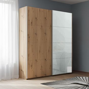 Beluga Extra Artisan Oak and Silk Grey Glass Front 137cm 2 Door Sliding Wardrobe