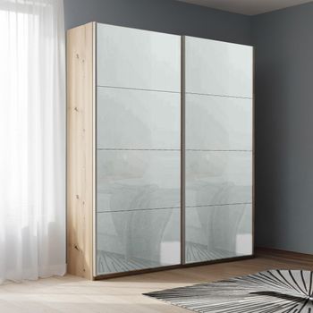Beluga Extra Artisan Oak and Silk Grey Glass 137cm 2 Door Sliding Wardrobe