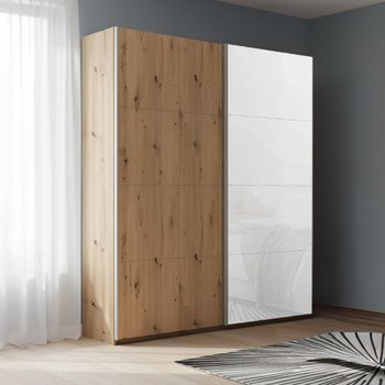 Beluga Extra Artisan Oak and White Glass Front 137cm 2 Door Sliding Wardrobe