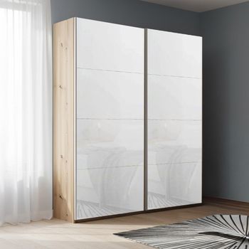 Beluga Extra Artisan Oak and White Glass 137cm 2 Door Sliding Wardrobe