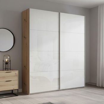 Beluga Extra Artisan Oak and White High Gloss 137cm 2 Door Sliding Wardrobe