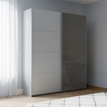 Beluga Extra Silk Grey and Basalt Glass Front 137cm 2 Door Sliding Wardrobe