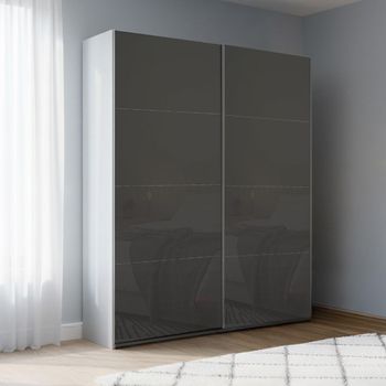 Beluga Extra Silk Grey and Basalt Glass 137cm 2 Door Sliding Wardrobe