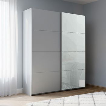 Beluga Extra Silk Grey and Silk Grey Glass Front 137cm 2 Door Sliding Wardrobe