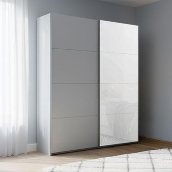 Beluga Extra Silk Grey and White Glass Front 137cm 2 Door Sliding Wardrobe