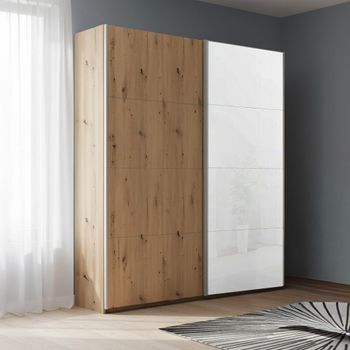 Beluga Extra White High Gloss and Artisan Oak Front 137cm 2 Door Sliding Wardrobe