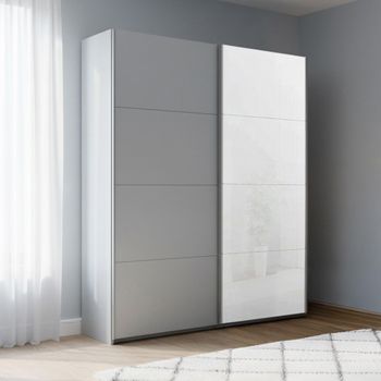 Beluga Extra White High Gloss and Silk Grey Front 137cm 2 Door Sliding Wardrobe