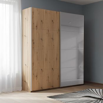 Beluga Extra Grey Mirror Artisan Oak 137cm 2 Door Sliding Wardrobe